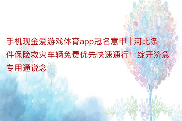 手机现金爱游戏体育app冠名意甲 | 河北条件保险救灾车辆免费优先快速通行！绽开济急专用通说念